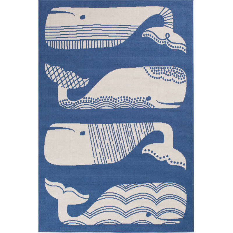 Breakwater Bay Janiyah Patterned Whales Blue/White Indoor/Outdoor Area